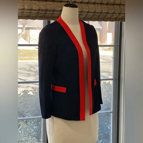 Vintage Butter Knit navy dark red orange lightweight open blazer - Picture 8 of 9
